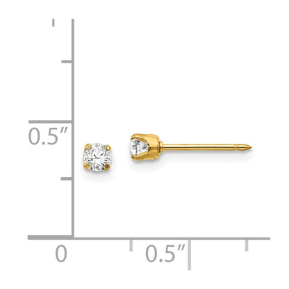 14K Yellow Gold Inverness 3mm Cz Long Post Earrings