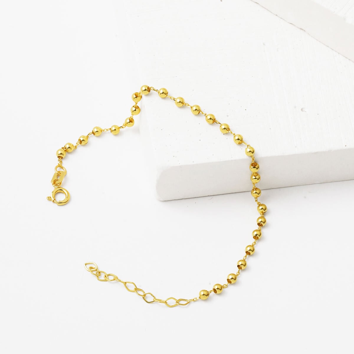 14K Yellow Gold High Polish Bead Lightweight Bracelet
