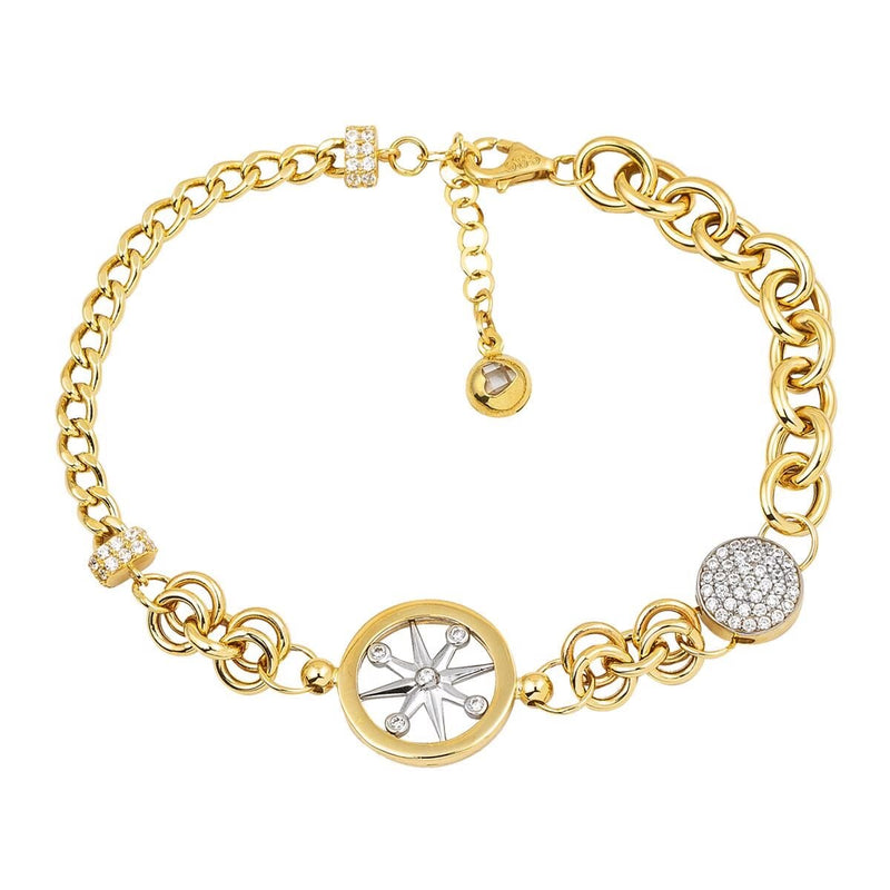 14K Yellow Gold Compass Chain Cubic Zirconia Bracelet