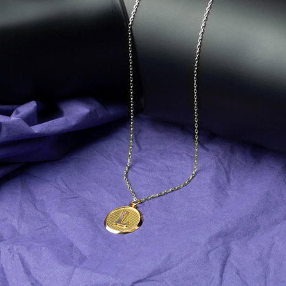 14K Yellow Gold Initial L Oval Pendant