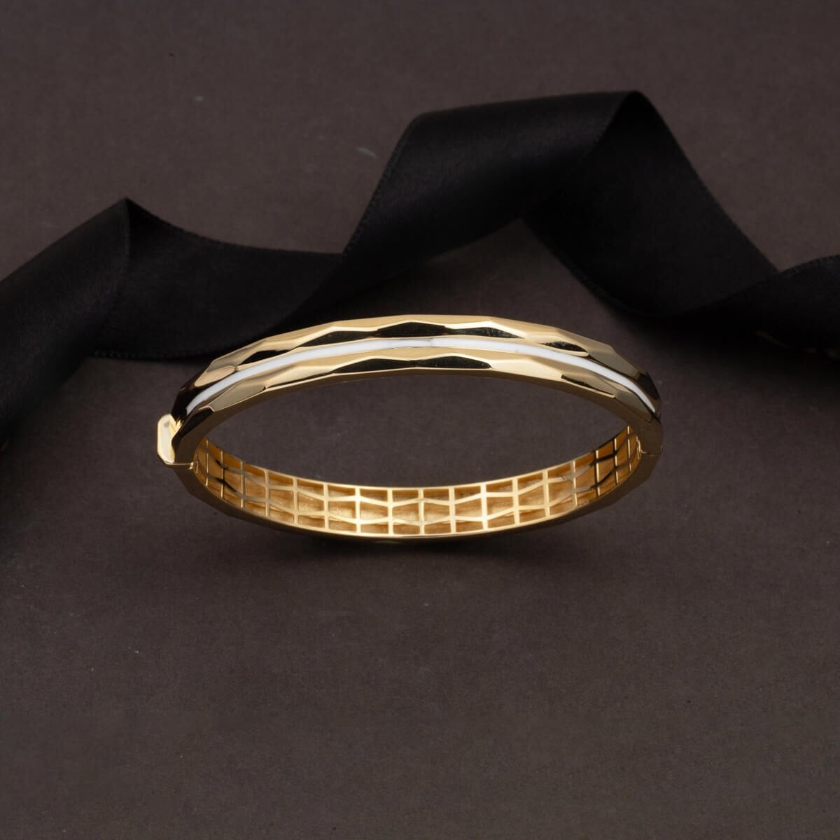 14K Yellow Gold Pirate Enamel Hinged Cuff Bracelet