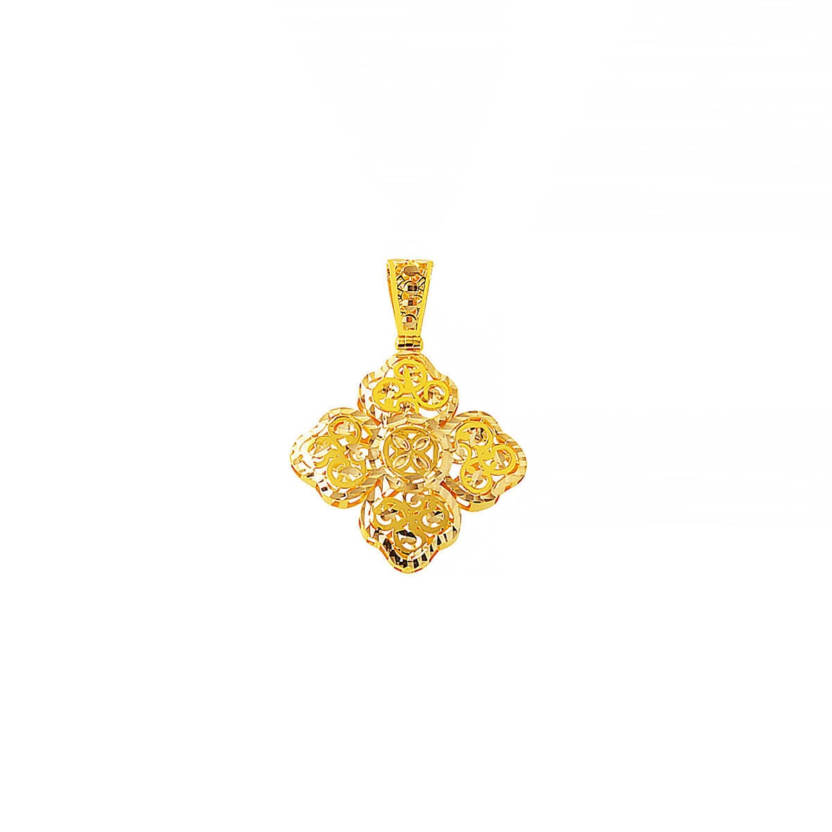 14K Yellow Gold Engraved Clover Pendant