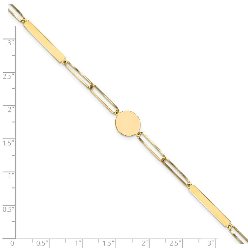 14K Yellow Gold Polished Paperclip Link with Circle and Bars 8.25 Inch Bracelet