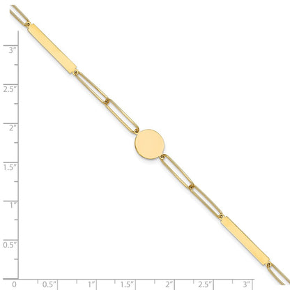 14K Yellow Gold Polished Paperclip Link with Circle and Bars 8.25 Inch Bracelet