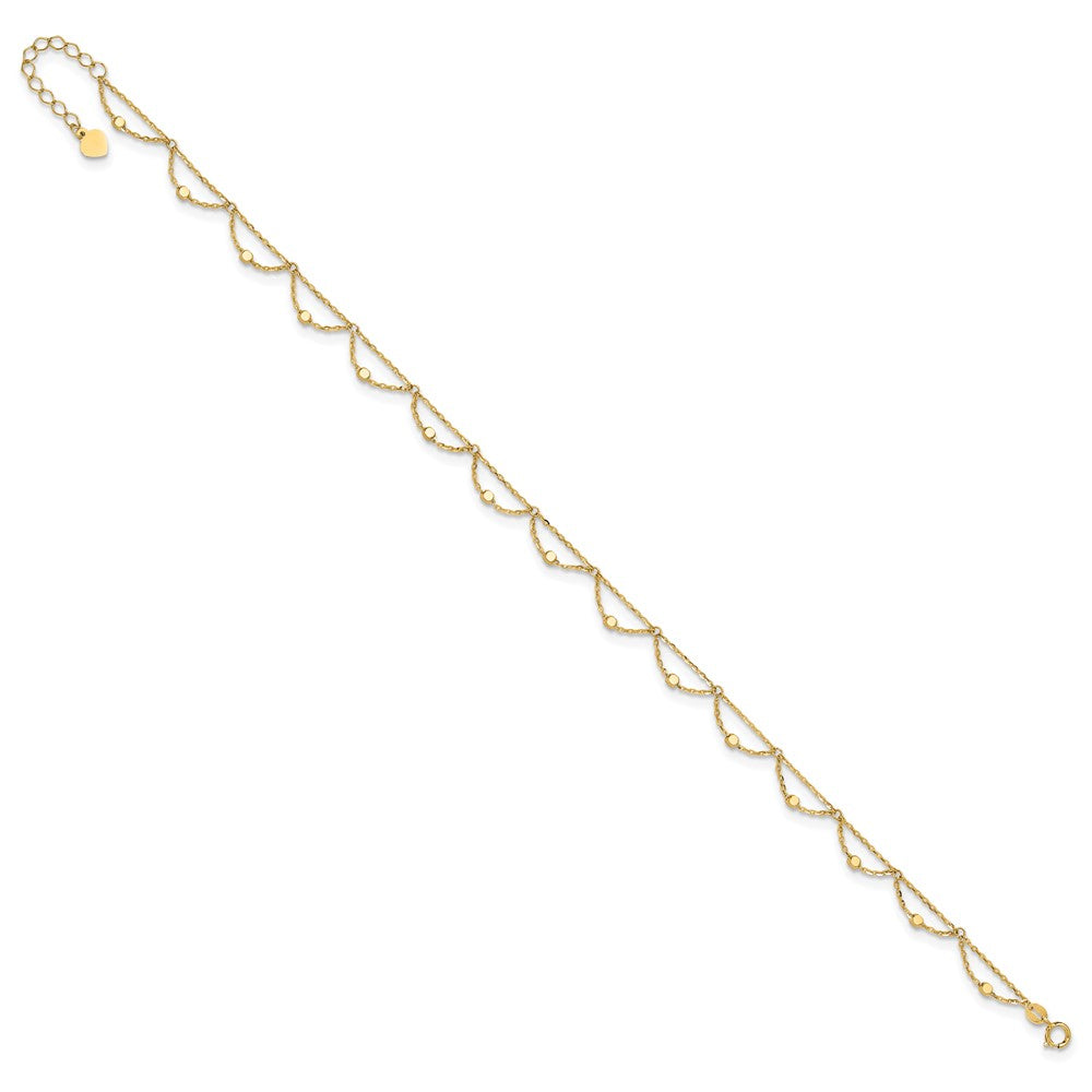 14K Yellow Gold Diamond-cut Fancy Beaded Plus Extender Total Chain Anklet