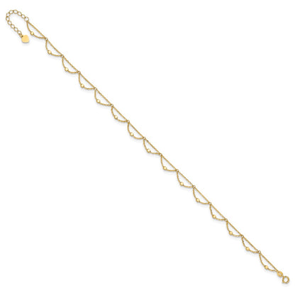 14K Yellow Gold Diamond-cut Fancy Beaded Plus Extender Total Chain Anklet