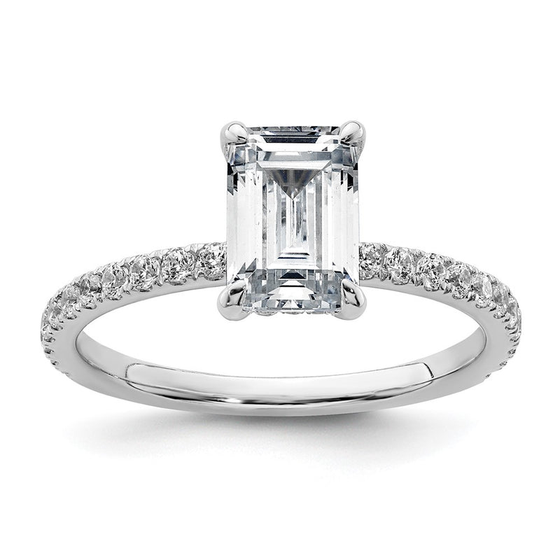14K White Gold 2 carat Certified Lab Grown Diamond VS+ F+ Emerald Complete Solitaire with Flair Engagement Ring