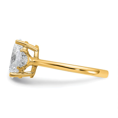 14K Yellow Gold 1/2 carat Lab Grown Diamond VS+ F+ Trillion and 2 carat Oval Center Semi Mount Three Stone Engagement Ring