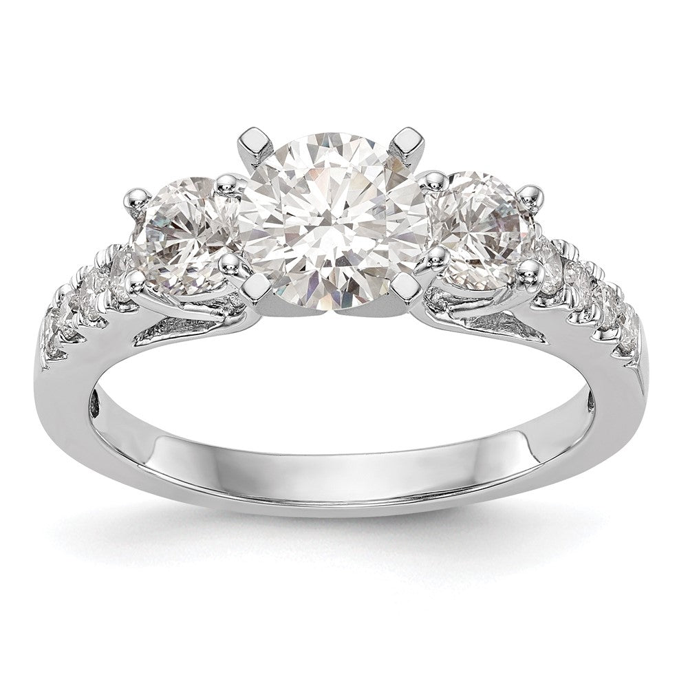 14K White Gold 3-Stone Plus Peg Set Center Diamond Semi-mount Engagement Ring