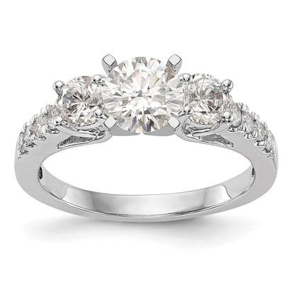 14K White Gold 3-Stone Plus Peg Set Center Diamond Semi-mount Engagement Ring