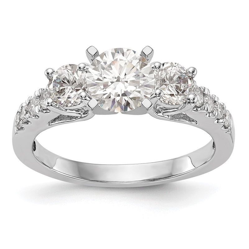 14K White Gold 3-Stone Plus Peg Set Center Diamond Semi-mount Engagement Ring