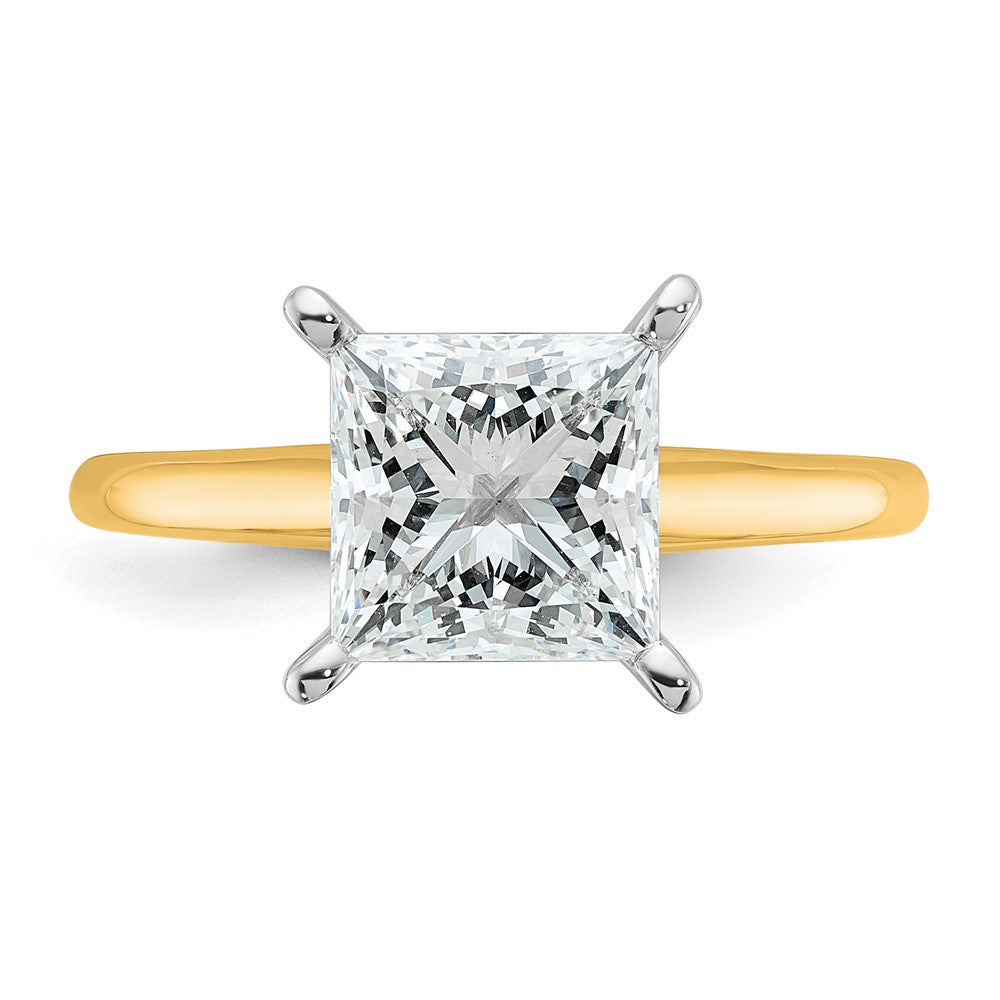 14K Two-Tone Gold Two-tone 2 1/2 carat Certified Lab Grown Diamond VS+ F+ Princess Complete Solitaire Engagement Ring