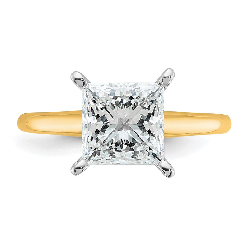 14K Two-Tone Gold Two-tone 2 1/2 carat Certified Lab Grown Diamond VS+ F+ Princess Complete Solitaire Engagement Ring