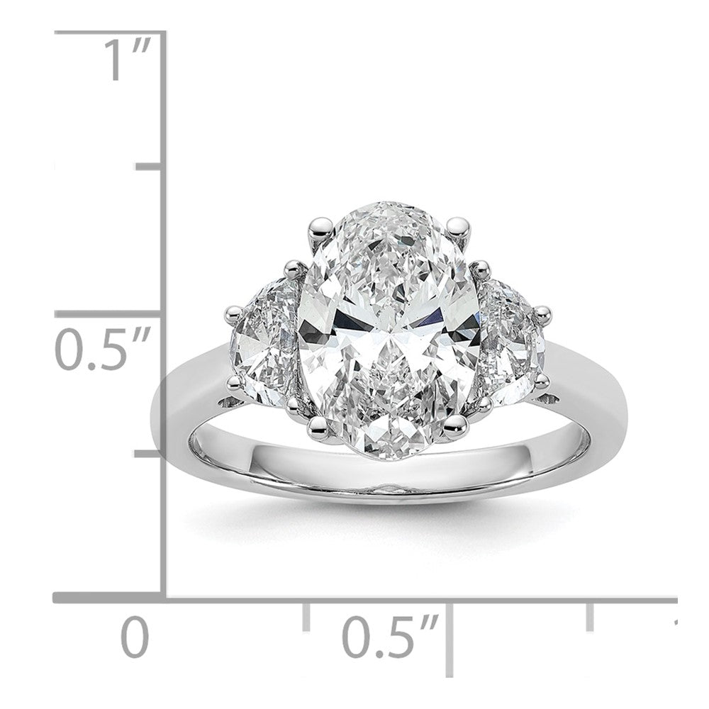 14K White Gold 3 1/8 carat Certified Lab Grown Diamond VS+ F+ Complete Oval and Half Moon Three Stone Engagement Ring