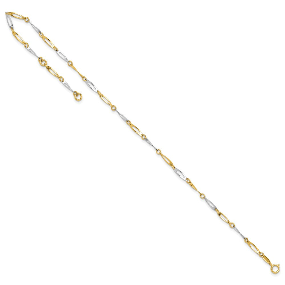 14K Two-Tone Gold Polished Oval Twist Link Plus Extender Total Chain Anklet