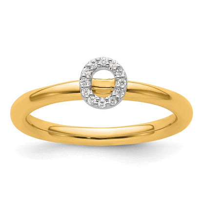 14K Yellow Gold Stackable Diamond Initial O Size 7 Ring