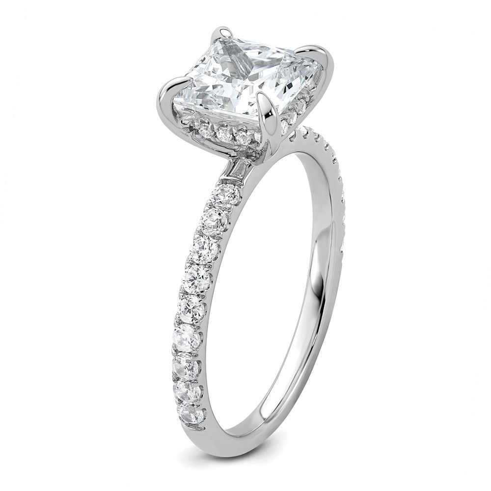 14K White Gold 2 1/2 carat Certified Lab Grown Diamond VS/SI+ G+ Princess Complete Solitaire with Flair Engagement Ring