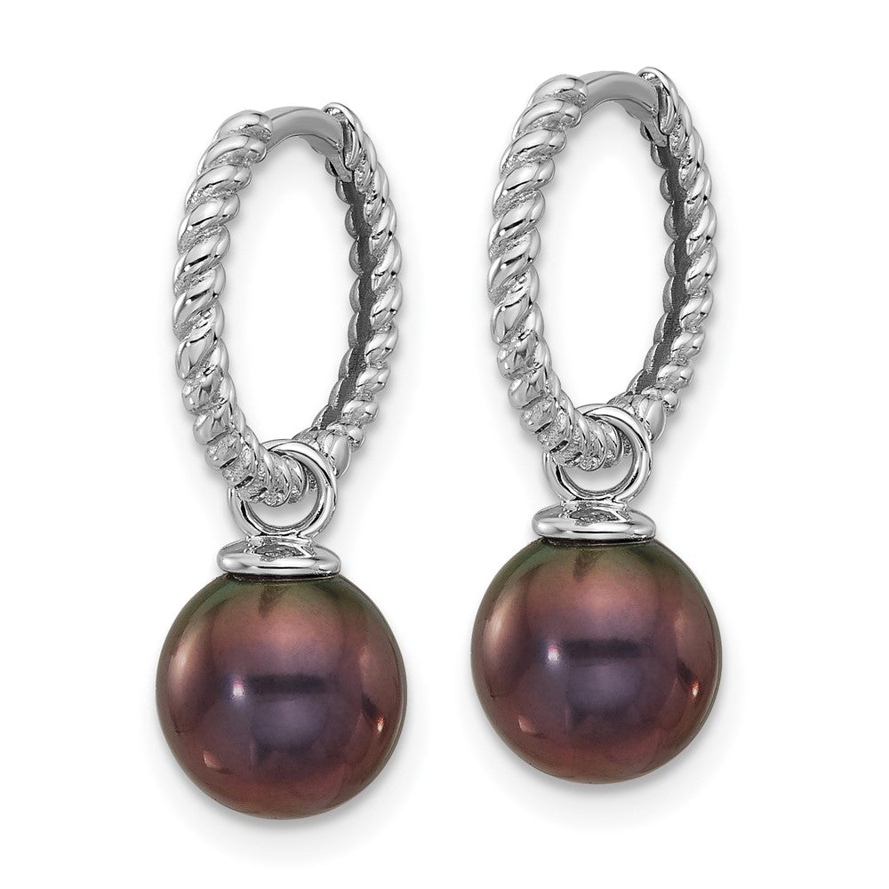 14K White Gold 7-8mm Black and White Freshwater Cultured Pearl Removable Dangle Hoop Earrings