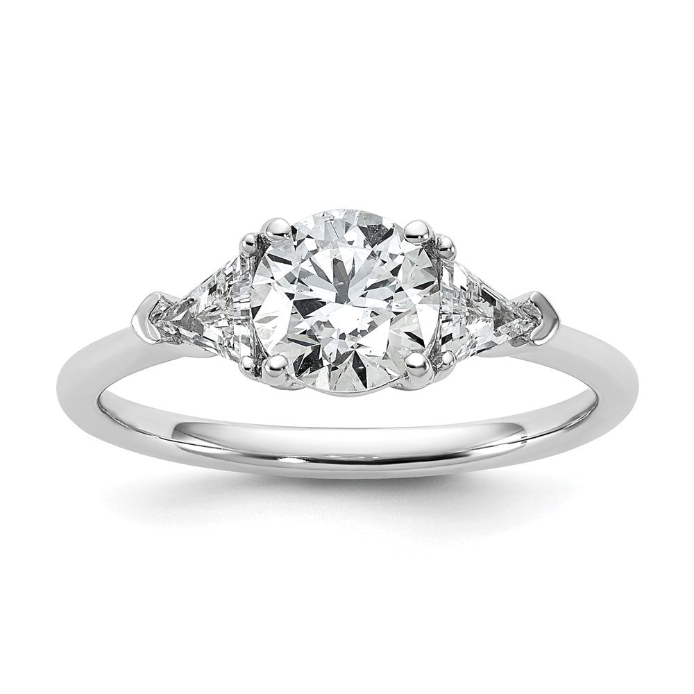 14K White Gold 1 1/2 carat Certified Lab Grown Diamond VS+ F+ Round and Triangle Complete Three Stone Engagement Ring