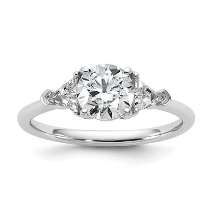 14K White Gold 1 1/2 carat Certified Lab Grown Diamond VS+ F+ Round and Triangle Complete Three Stone Engagement Ring