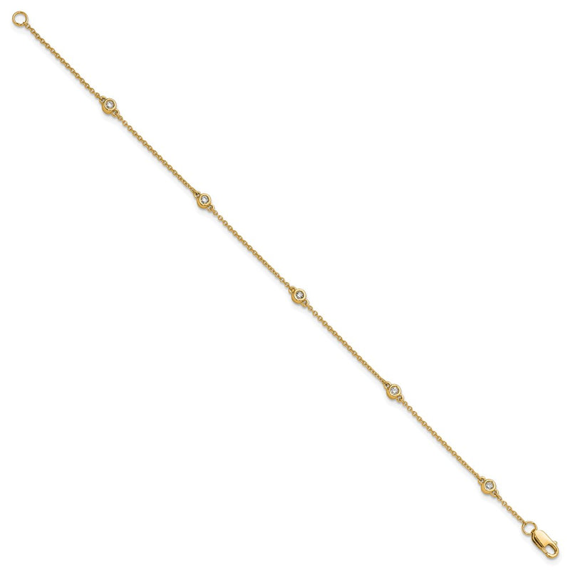 14K Yellow Gold Complete 1/8 carat Bezel-set Diamond and Cable Chain 5-Station 7 Inch Bracelet
