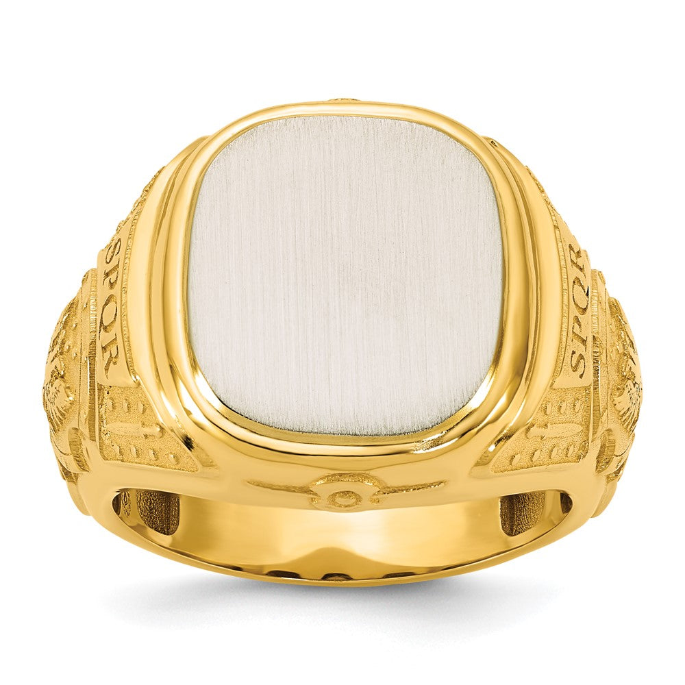 14K Two-Tone Gold Engravable Square with Rounded Corners Signet ring