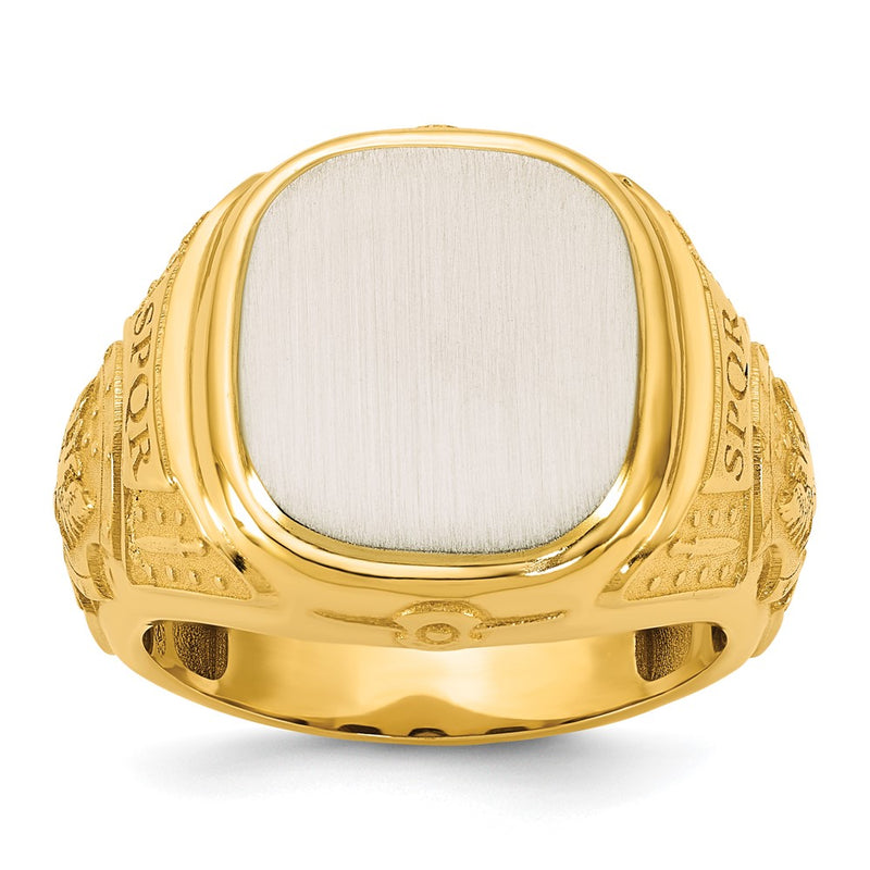 14K Two-Tone Gold Engravable Square with Rounded Corners Signet ring