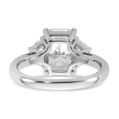 14K White Gold 3 1/8 carat Certified Lab Grown Diamond VS/SI+ G+ Radiant and Half Moon Complete Three Stone Engagement Ring