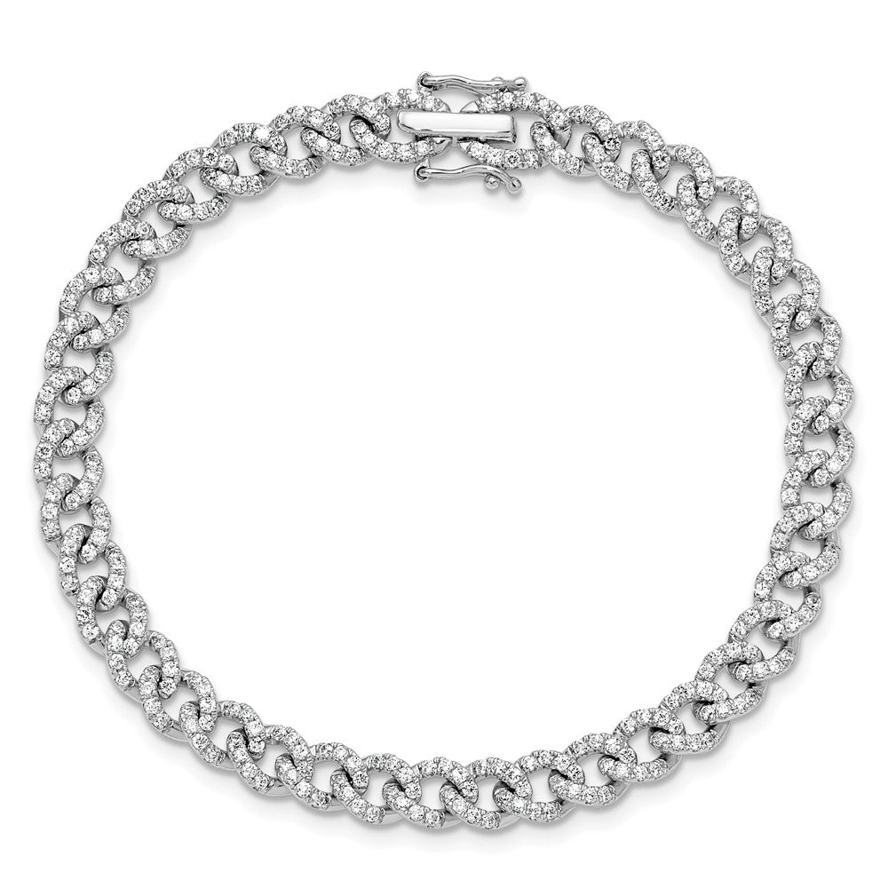 14K White Gold Polished Complete 2.6 carat Diamond Fancy Curb Link 7 Inch Bracelet