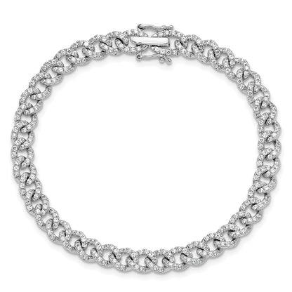 14K White Gold Polished Complete 2.6 carat Diamond Fancy Curb Link 7 Inch Bracelet