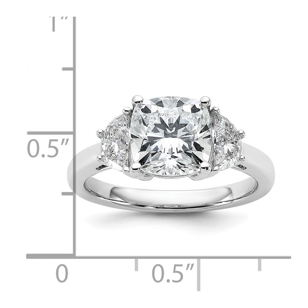 14K White Gold 3 1/8 carat Certified Lab Grown Diamond VS/SI+ G+ Complete Cushion and Half Moon Three Stone Engagement Ring