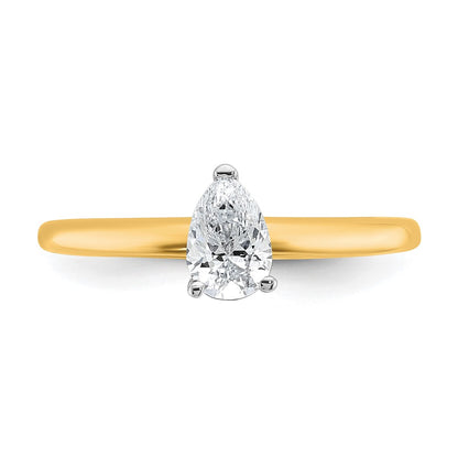 14K Two-Tone Gold Two-tone 1/2 carat Certified Lab Grown Diamond VS+ F+ Pear Solitaire Complete Engagement Ring