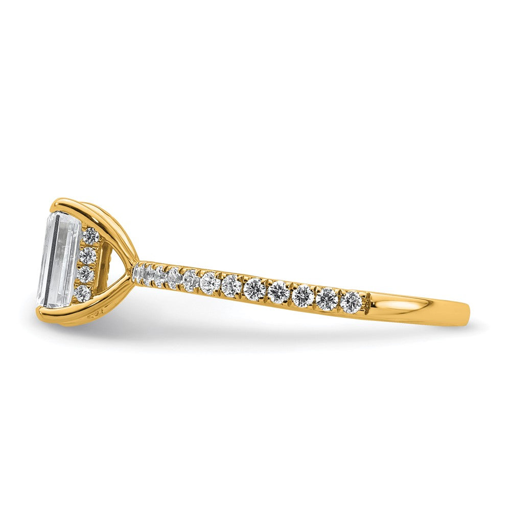 14K Yellow Gold 1 3/8 carat Certified Lab Grown Diamond VS/SI+ G+ Emerald Complete Solitaire with Flair Engagement Ring