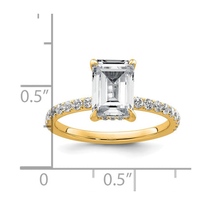 14K Yellow Gold 2 3/8 carat Certified Lab Grown Diamond VS+ F+ Emerald Complete Solitaire with Flair Engagement Ring