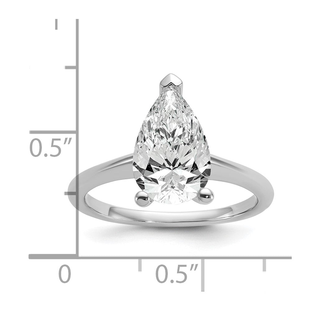 14K White Gold 2 1/2 carat Lab Grown Diamond VS+ F+ Pear Solitaire Complete Engagement Ring