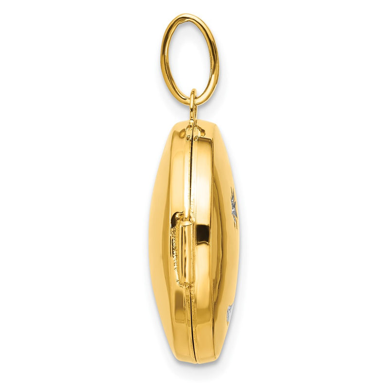 14K Yellow Gold with Rhodium Diamond Star and Moon 20mm Round Locket