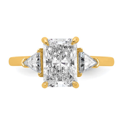 14K Yellow Gold 2 1/2 carat Certified Lab Grown Diamond VS+ F+ Radiant and Triangle Complete Three Stone Engagement Ring