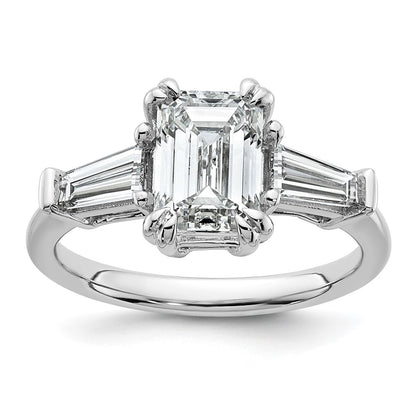 14K White Gold 3/4ct Lab Grown Dia VS+ F+ Emerald Center Semi-Mount Eng Ring