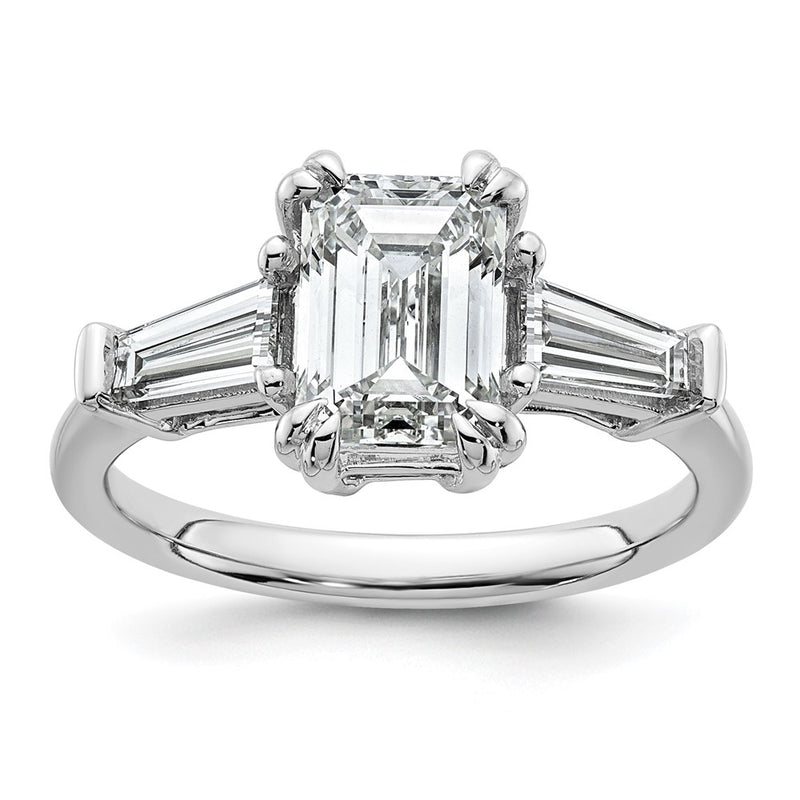 14K White Gold 3/4ct Lab Grown Dia VS+ F+ Emerald Center Semi-Mount Eng Ring