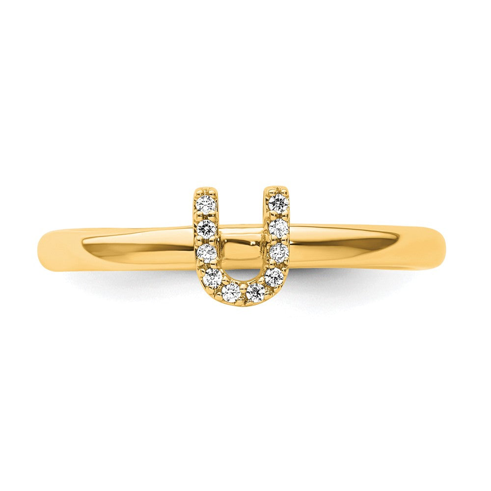 14K Yellow Gold Stackable Diamond Initial U Size 7 Ring