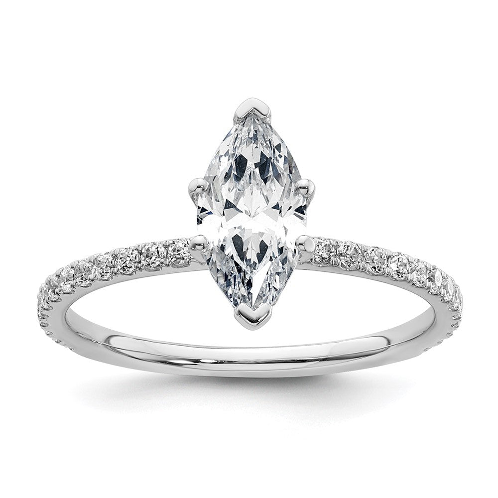 14K White Gold 1 3/8 carat Certified Lab Grown Diamond VS+ F+ Marquise Complete Solitaire with Flair Engagement Ring