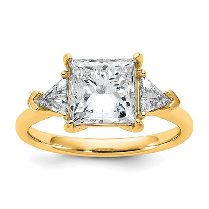 14K Yellow Gold 3 1/8 carat Certified Lab Grown Diamond VS/SI+ G+ Princess and Trillion Complete Three Stone Engagement Ring