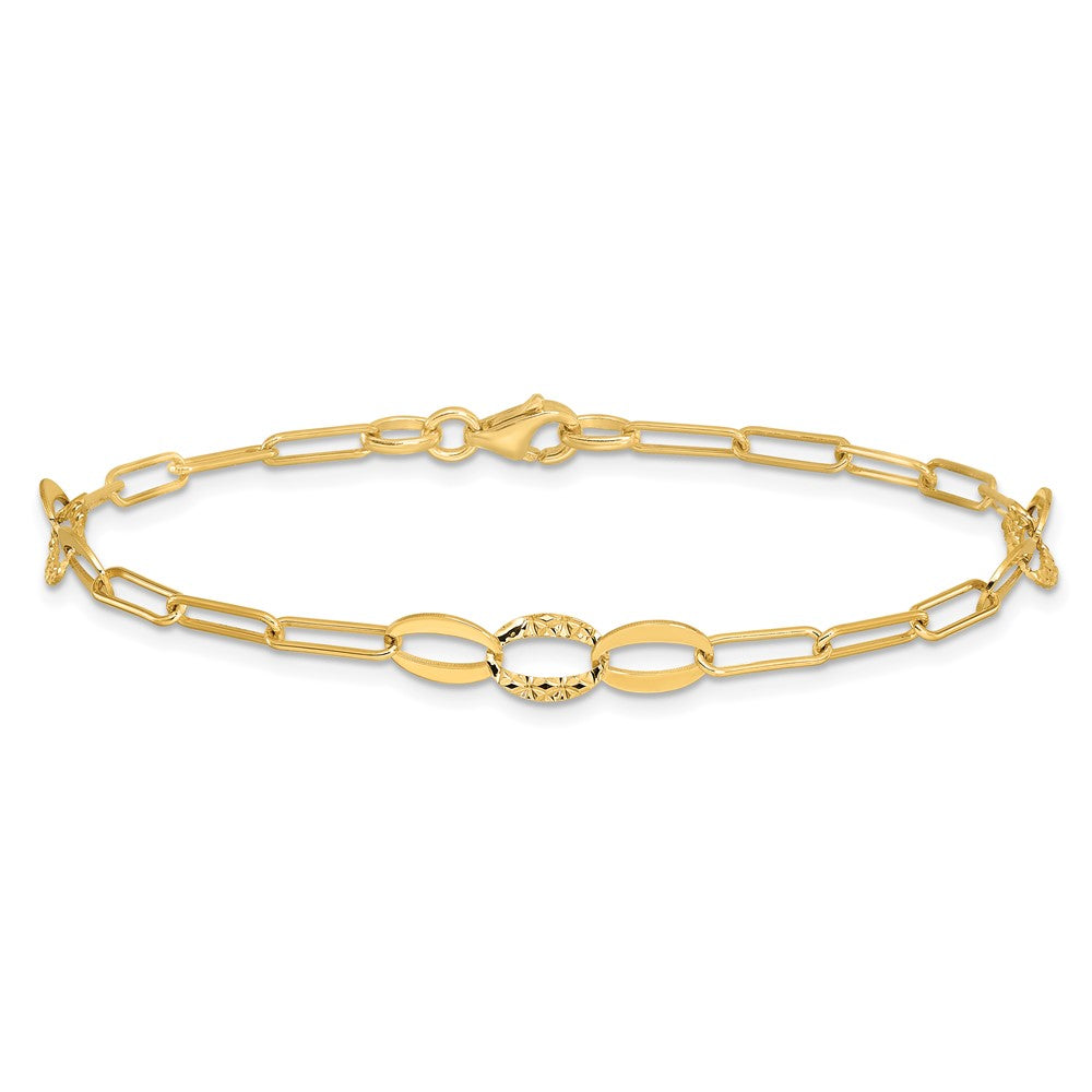 14K Yellow Gold Diamond-cut Oval and Paperclip Link 7.25 Inch Bracelet