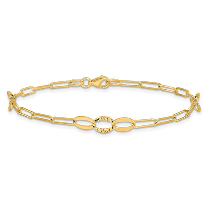 14K Yellow Gold Diamond-cut Oval and Paperclip Link 7.25 Inch Bracelet