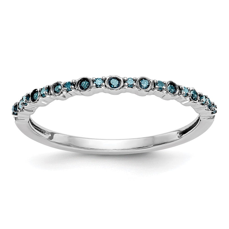 14K White Gold 1/10 carat Blue Diamond Complete Wedding Band Ring
