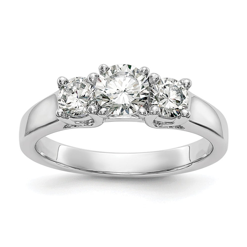 14K White Gold 3-Stone Peg Set Center Semi-mount Diamond Engagement Ring
