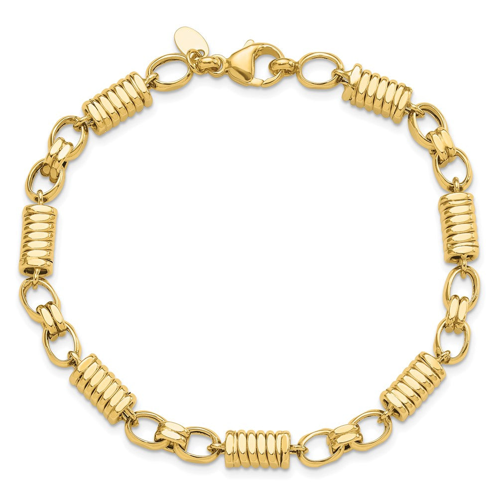 14K Yellow Gold Polished and Grooved 5.4mm Fancy Link 8.5 Inch Mens Bracelet