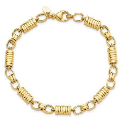 14K Yellow Gold Polished and Grooved 5.4mm Fancy Link 8.5 Inch Mens Bracelet