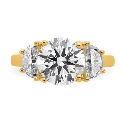 14K Yellow Gold 1 carat Lab Grown Diamond VS+ F+ 3 carat Center Round Semi Mount Three Stone Engagement Ring