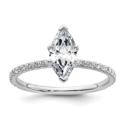 14K White Gold 1 3/8 carat Certified Lab Grown Diamond VS/SI+ G+ Marquise Complete Solitaire with Flair Engagement Ring